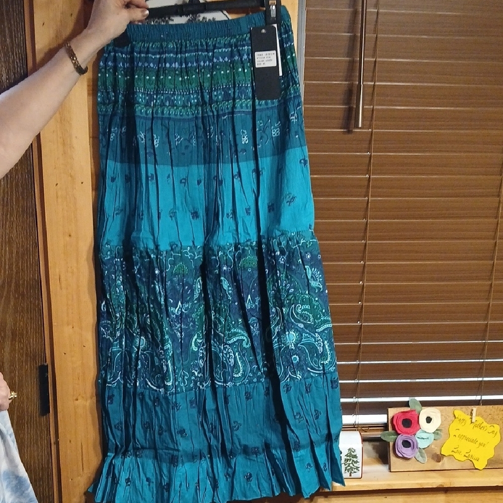 Teal Bohemian Maxi Skirt